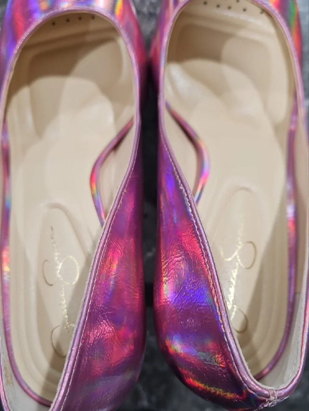 Jessica Simpson Iridescent Pink Holographic Pointed-Toe Stiletto Heels Size 6